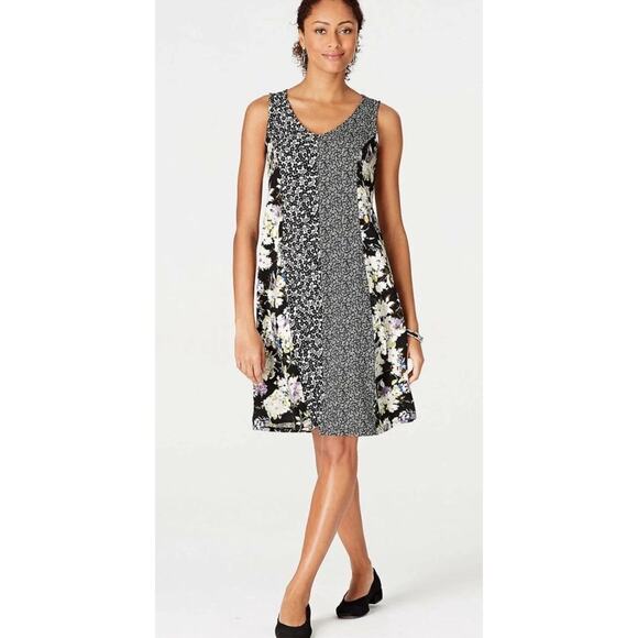 J Jill Dress Ditsy Floral Mixed Media Size 3X Comfy Shift Dress Wearever Womens - Picture 1 of 12